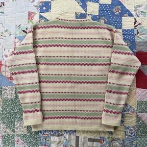 Vintage 80s Meister Knit Wool Austria Made Striped Sweater Cream/Pink Boho Retro